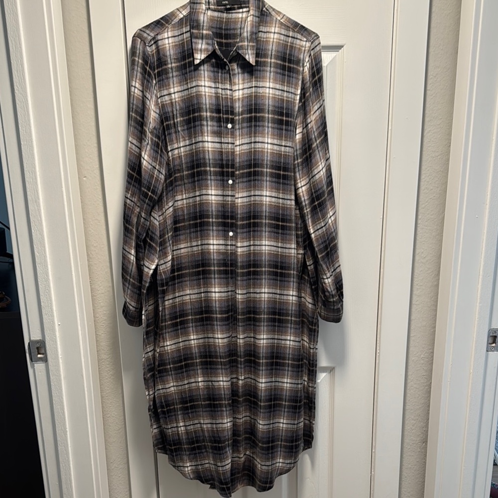 Fate Checkered Long Sleeve Dress - Black and White